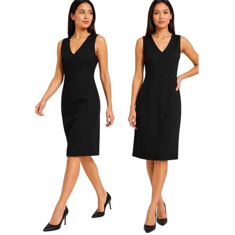 CAbi Wome's Sleeveless V Neck Knit Minimalist Career Sheath Midi Dress Sz Medium
